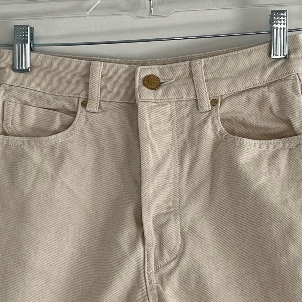 Zara Women High Waist Denim Twill Shorts Natural 100% Cotton Size 2 Button Fly - Picture 3 of 14